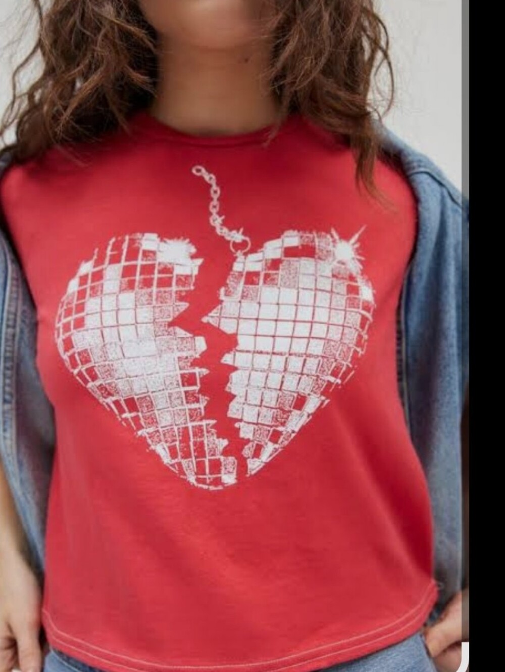 Urban Outfitters Red Tank with Broken Disco Heart Graphic Size L